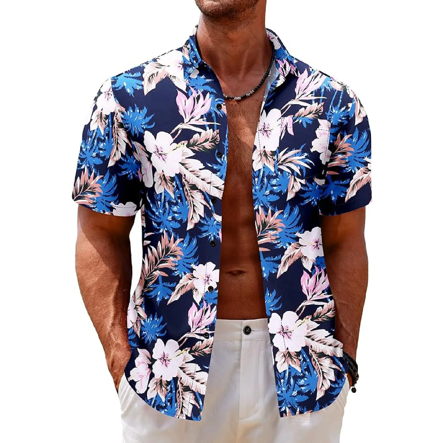 قميص هاواي ألوها للرجال بأكمام قصيرة غير رسمي بأزرار لأسفل الأزهار المطبوعة قمصان الشاطئ مع جيب