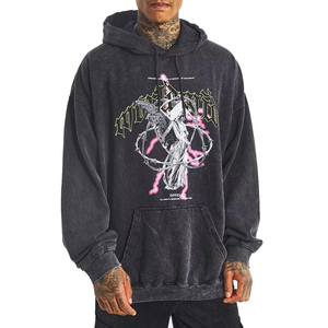 Sudadera con capucha con estampado de lavado ácido para hombre directo de fábrica 100% poliéster ecológico secado rápido invierno térmico Etiqueta Privada MOQ bajo - Product Image 1