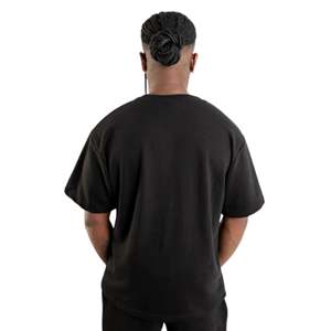 T-shirt noir surdimensionné pour homme, 280 GSM, coton biologique, épaules tombantes, streetwear, avec logo signature sur la poitrine - Product Image 2