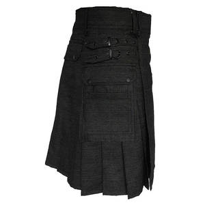 Kilt utilitaire en denim noir Me's Active, tenue écossaise traditionnelle, poches cargo, ajustement personnalisé, bretelles - Product Image 3