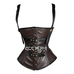 คอร์เซ็ทหนังสีน้ำตาลสไตล์สตีมพังก์คอสเพลย์แบบผูกคอ - Product Image 4