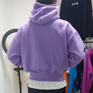 Streetwear <b>Hip</b> Hop Men Solid Color Blank 320gm 400Gsm Cropped Boxy Fit Kanye Fleece Hoodie Cotton Oversized Hoodies - Product Image 3