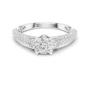 Anillo de Diamantes de Laboratorio con Corte Brillante Redondo de 1.22 CT y Piedras Laterales para Mujer, Claridad VVS-VS EF, Oro de 18K, 14K, 10K y Plata 925 - Product Image 1