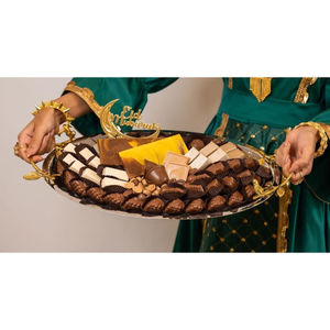 Plateau de service en chocolat poli doré en métal de forme ronde design fantaisie dates ramadan bonbons plats de service au chocolat - Product Image 2