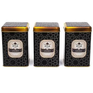 ชุดกล่องดีบุกสี่เหลี่ยมขนาด105x105X160มม. (ชุด3ชิ้น) โครงไม้ระแนงสีดำลายเรขาคณิตสีทอง - Product Image 1