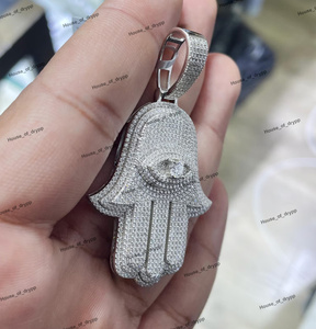 Collar con Colgante Hamsa Iced Out de Moissanita y Diamantes, Estilo Hip Hop Bling, de Acero Inoxidable, Joyería de Lujo para Hombre y Mujer - Product Image 3