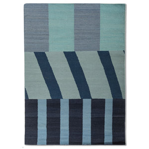 พรมจาไพร์ ผลิตด้วยมือในสหรัฐอเมริกา สีน้ำเงิน ทอลายเรียบ ทำจากขนสัตว์ รุ่น Adwl-1283 ลายเรขาคณิตรูปเพชร สำหรับตกแต่งบ้าน ห้องนั่งเล่น ทางเดิน รูปทรงสี่เหลี่ยมผืนผ้า - Product Image 1