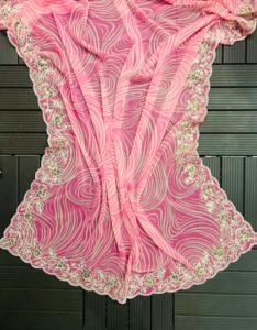 Sari indio de Georgette de moda del último diseño con el trabajo elegante pesado de las lentejuelas amarillo rosado blanco en la frontera con la blusa Sari - Product Image 4