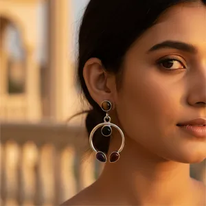 Boucles d'oreilles pendantes en argent 925 avec pierres précieuses pour femmes, boucles d'oreilles tendance - Product Image 2