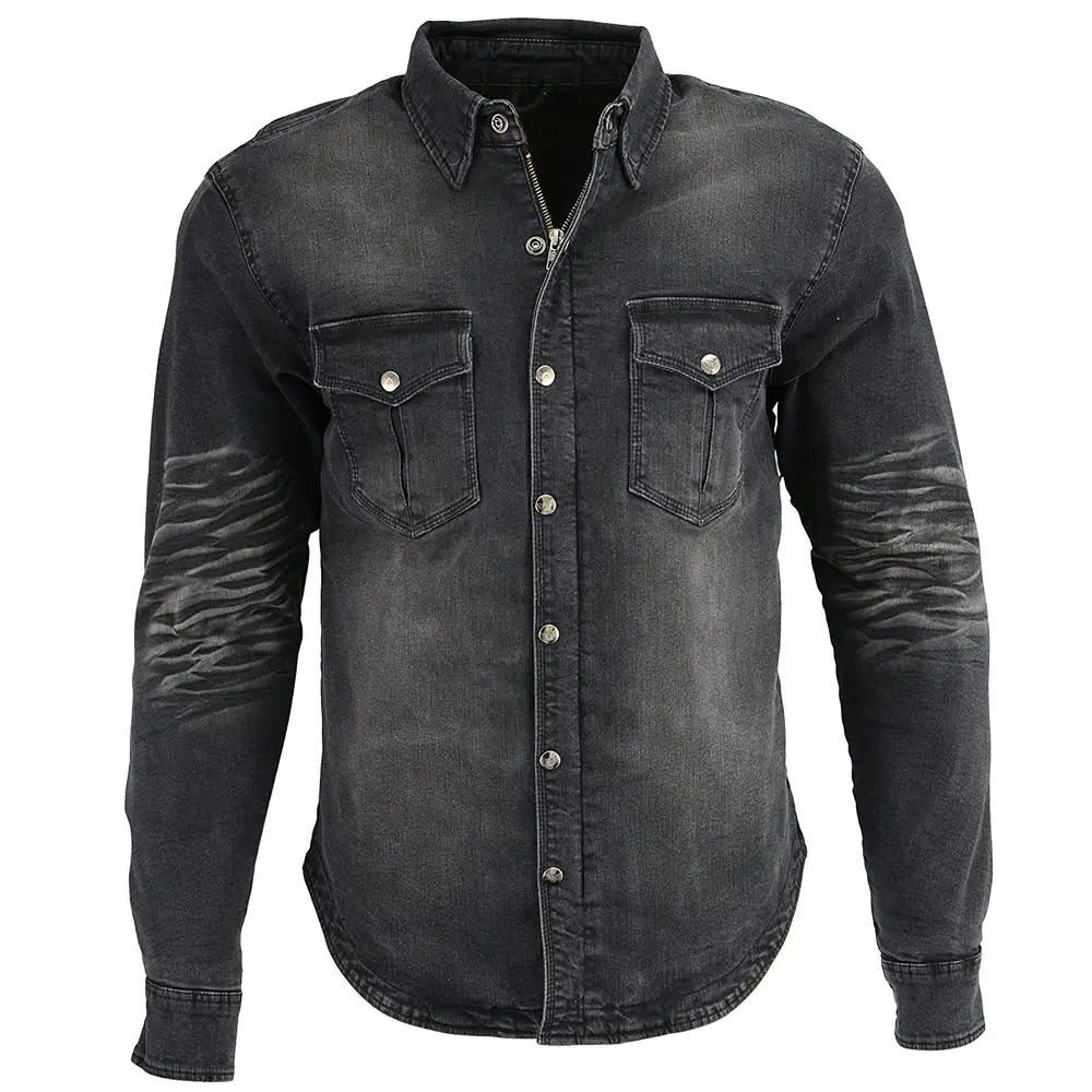 Chemises en jean pour hommes, vente en gros, chemises en jean délavées à manches longues avec poches, flanelle de haute qualité, Logo personnalisé