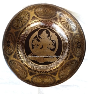 Cuencos Cantores de latón hechos a mano tibetanos de Nepal estilo Feng Shui arte especial tallado Metalware - Product Image 1