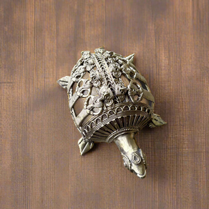Antique Silver-Plated Brass Tortoise - Intricately Carved Metal Sculpture <b>For</b> Home Decor at Wholesale <b>Cheap</b> Factory Price - Product Image 1