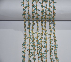 Blue topaz hydro Bead gold plated wire wrapped Cluster <b>Rosary</b> Beaded Chain Jewelry Bracelet. necklace Making chain beads chain - Product Image 4