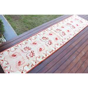 Tapis turc vintage 2,3x9,5 pi (70x290 cm), tapis à carreaux blancs - Product Image 2