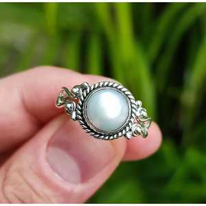 Freshwater Pearl Boho <b>Statement</b> <b>Ring</b> for Women Handmade Sterling <b>Silver</b> Pearl <b>Ring</b> - Product Image 6