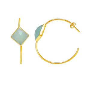 Calcédoine Aqua naturelle 12x12mm carré 925 boucles d'oreilles créoles en argent 7.49 gms Boho designer pierres précieuses faites à la main boucles d'oreilles créoles en argent - Product Image 4