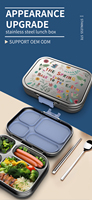 Nouveauté Boîte à lunch scolaire Boîte à lunch bento en acier inoxydable 3 compartiments réutilisable pour enfants
