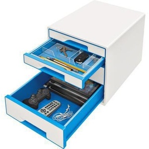 Leitz WOW CUBE 4-<b>Drawer</b> Desktop Organizer Blue/White Polystyrene <b>Drawers</b> DIN A4 Size White Housing - Product Image 3