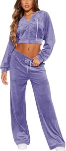 Ensemble de survêtements en velours pour femmes Ensemble de survêtements 2 pièces en velours Jogging à manches longues Sweat à capuche et pantalon de survêtement - Product Image 2