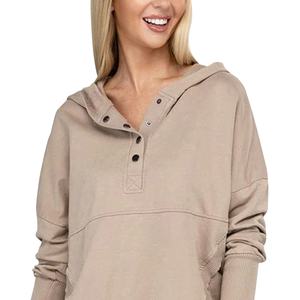 Sudadera con capucha abotonada para mujer Sudadera ligera informal con bolsillo de canguro con logotipo personalizado - Product Image 6