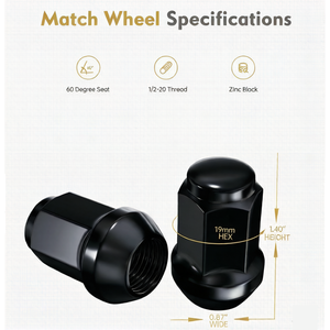 Vypart 20 pièces Écrous de roue en alliage noirs à extrémité fermée 1/2-20, résistants à la chaleur et à la rouille, finition chromée, conception solide pour remplacement de roue - Product Image 2