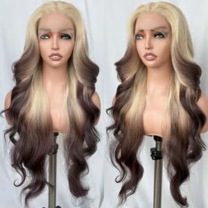 Peluca Sintética Larga y Rizada con Ondas Suaves, Color Azul Balayage, con Frente de Encaje sin Pegamento, Raíz Oscura Rojiza, Estilo Moderno, Venta al por Mayor - Product Image 6