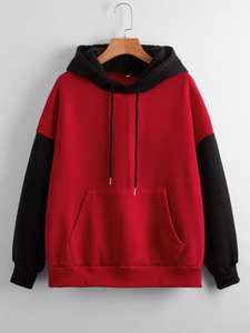 Sudadera con detalle de bolsillo y cordón de bloque de Color para mujer de talla grande de algodón en blanco de alta calidad más vendida - Product Image 3