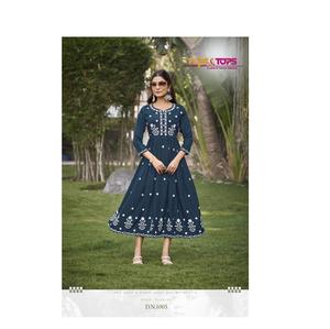 Maruti Fashion Export's New Design Thread Work Rayon Anarkali Dress Vêtements indiens et pakistanais avec manches à col complet Falir - Product Image 1