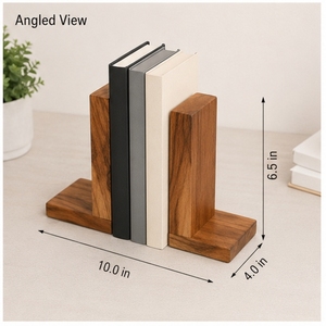 Wooden Bookends Rustic Rectangle Design Eco-friendly 100% Natural Wood Durable Home Decor for Bedroom Tabletop Display - Product Image 1