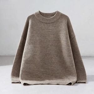 Pull en tricot ample à épaules tombantes pour femme, en laine douce et acrylique, col rond, manches longues, confortable, mode hiver - Product Image 3