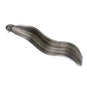 Extensions de cheveux queue de cheval bouclées crépues à cordon de serrage - Tissage de cheveux humains à clipser couleur sel et poivre # 1b/Gris - Product Image 4