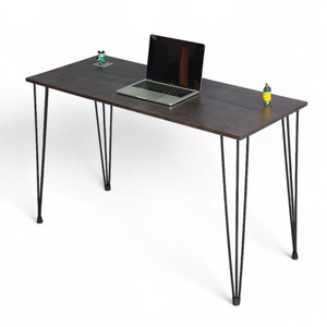 Modern 120x50cm Rubberwood Office <b>Desk</b> with Hairpin Iron Legs and Drawer <b>Solid</b> <b>Wood</b> and Metal Design SPD68213 - Product Image 1