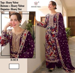 "Velvet Winter Shalwar Kameez: Heavy Velvet Kameez, Bottom & Net Dupatta for a Graceful Look" - Product Image 4