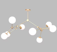 Lustre Sputnik en laiton, style moderne du milieu du siècle, huit bras, abat-jour en métal, lumière LED, élégant luminaire de plafond rétro pour la maison, le bureau