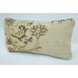 Vintage Pattern Beige Kantha Embroidered Wool <b>Pillow</b> Rustic 8x16 Inch Woven Technique - Product Image 3