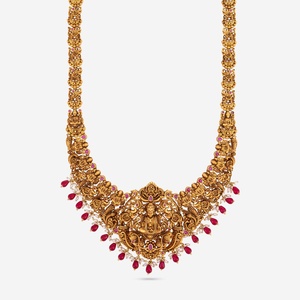 Antique Gold Plated <b>Necklace</b> <b>Ruby</b> Diamond Pearl Beads 185198 Wedding Engagement Religious Claw Setting Brass Alloy Number Shape - Product Image 1