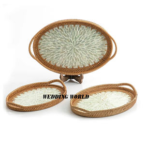 Juego de tres bandejas de servicio de ratán, forma ovalada, diseñador hecho a mano, plato de calidad superior elegante, utensilios de cocina, bandeja de ratán de mesa - Product Image 1