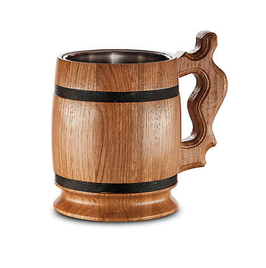 แก้วเบียร์ไม้คุณภาพสูงถ้วยสแตนเลสขนาด600มล. ของที่ระลึกทำด้วยมือสีไม้แนวชนบทเป็นมิตรต่อสิ่งแวดล้อมดีไซน์เรียบง่าย - Product Image 2