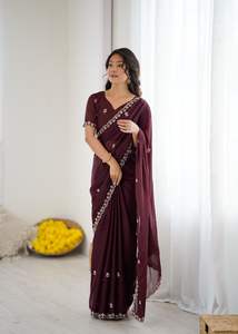 Saree traditionnel en soie Georgette douce et lourde avec broderie et Moti Work Séchage rapide pour les événements de mariage et de fête - Product Image 6