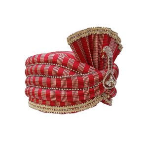 Línea brillante en color rojo tradicional readymade étnico hombres boda Safa/turbante/Pagdi/Pheta (tamaño: 22 a 22,5 pulgadas) - Product Image 3