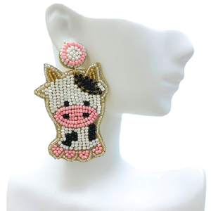 Pendientes de Cuentas con Diseño de Cara de Vaca de Alta Calidad, Bordado con Cuentas de Semillas Personalizadas, el Mejor Regalo - Product Image 1