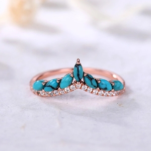 แหวนหมั้นสำหรับผู้หญิงสีทองเทอร์ควอยส์พลอยหรูหราดีไซน์ใหม่แหวนทองคำแท้แหวนเพชรแท้ - Product Image 2