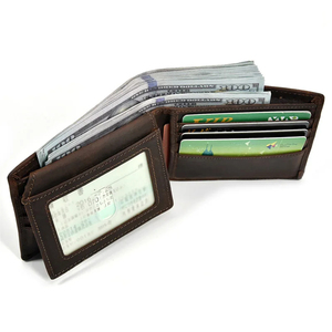 <b>Men's</b> Genuine Leather Slim <b>Wallet</b> With Striped Lining Fold Closure Card Holder Short Length Minimalist Design - Product Image 4