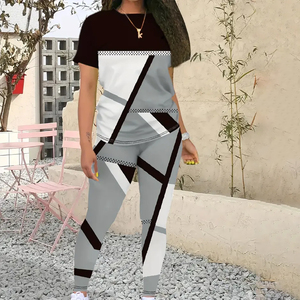 ชุดสองชิ้นลำลองของผู้หญิงใหม่พิมพ์ลายหลากสีฤดูใบไม้ผลิฤดูร้อน - Product Image 1