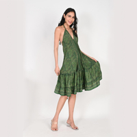 Robe courte élégante en soie imprimée Paisley, col V profond, dos nu, coupe décontractée, ourlet évasé, tenue d'été confortable pour femmes