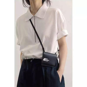 Loose-fitting <b>women's</b> polo <b>shirt</b>, <b>black</b> <b>women's</b> polo <b>shirt</b> with soft cotton honeycomb and zipper 2025 - Product Image 5