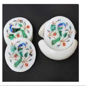 Posavasos de Mármol de Estilo Clásico con Incrustaciones Florales, Ecológicos, Hechos a Mano, de Alta Calidad, Hyper Exports, 5 mm de Grosor, Exportadores Indios - Product Image 1