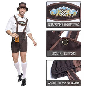 Costume d'Oktoberfest pour homme, Lederhosen bavarois court, respirant, taille haute avec bretelles, tenue traditionnelle - Product Image 5
