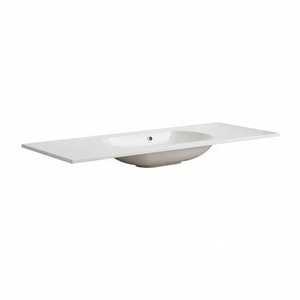 Lavabo da incasso Koricini 120 cm in marmo ricomposto bianco lucido senza foro per rubinetto - Product Image 3