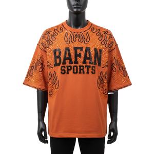 Oversized Men Boxy TShirt Cotton Jersey Orange Crystal Stud <b>Flame</b> Design Logo Top 100% cotton T-<b>shirt</b> for men loose fit printed - Product Image 1